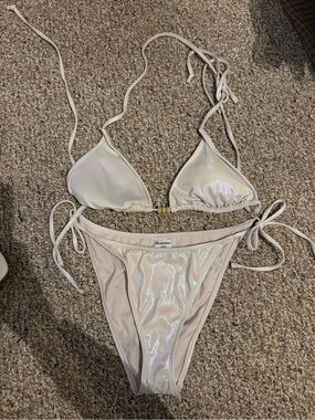 Iridescent White String Bikini Top & Bottom